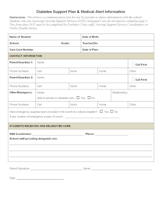 Diabetes support plan